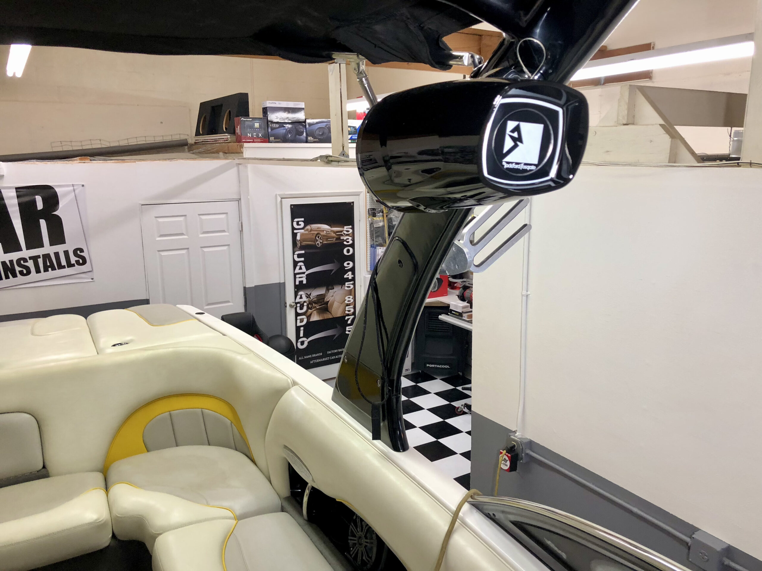 Rockford Fosgate tower speaker installed on boat by GT Car Audio